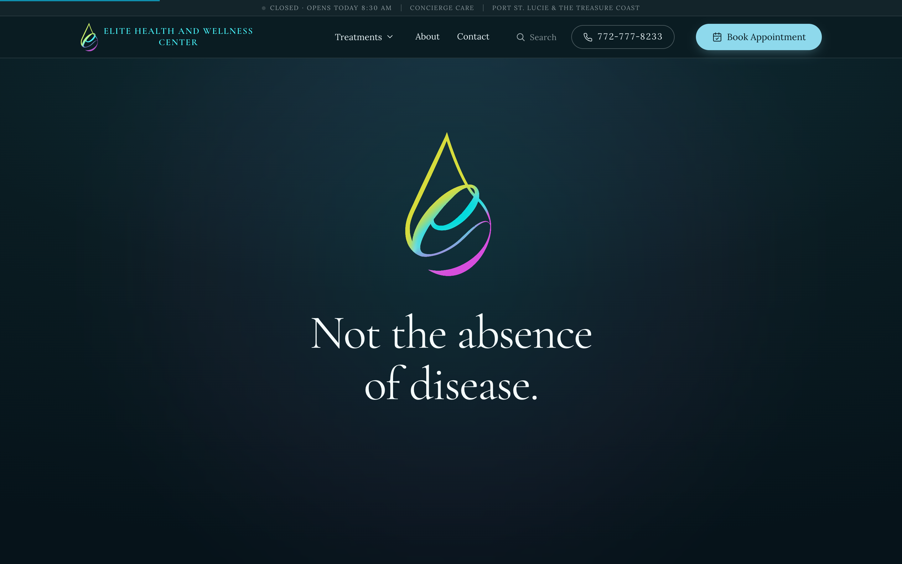 Elite Health and Wellness Center desktop website design